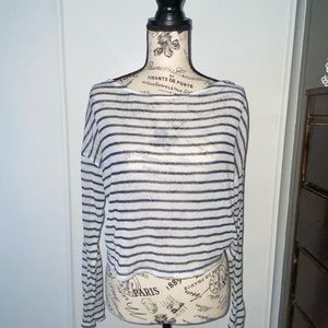 Long Sleeve Crop Navy Blue & White Striped